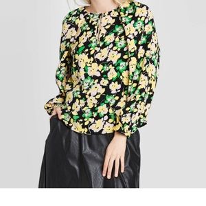 NWT Women Large Electric Floral Blouse Soft Key Hole Who What Where